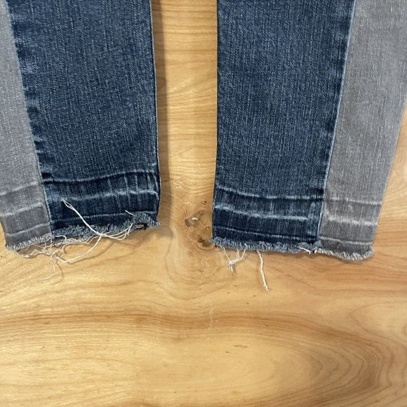 Kensie womens sz 27x 26 mid rise skinny color block patchwork jeans Raw Hem - Picture 5 of 8